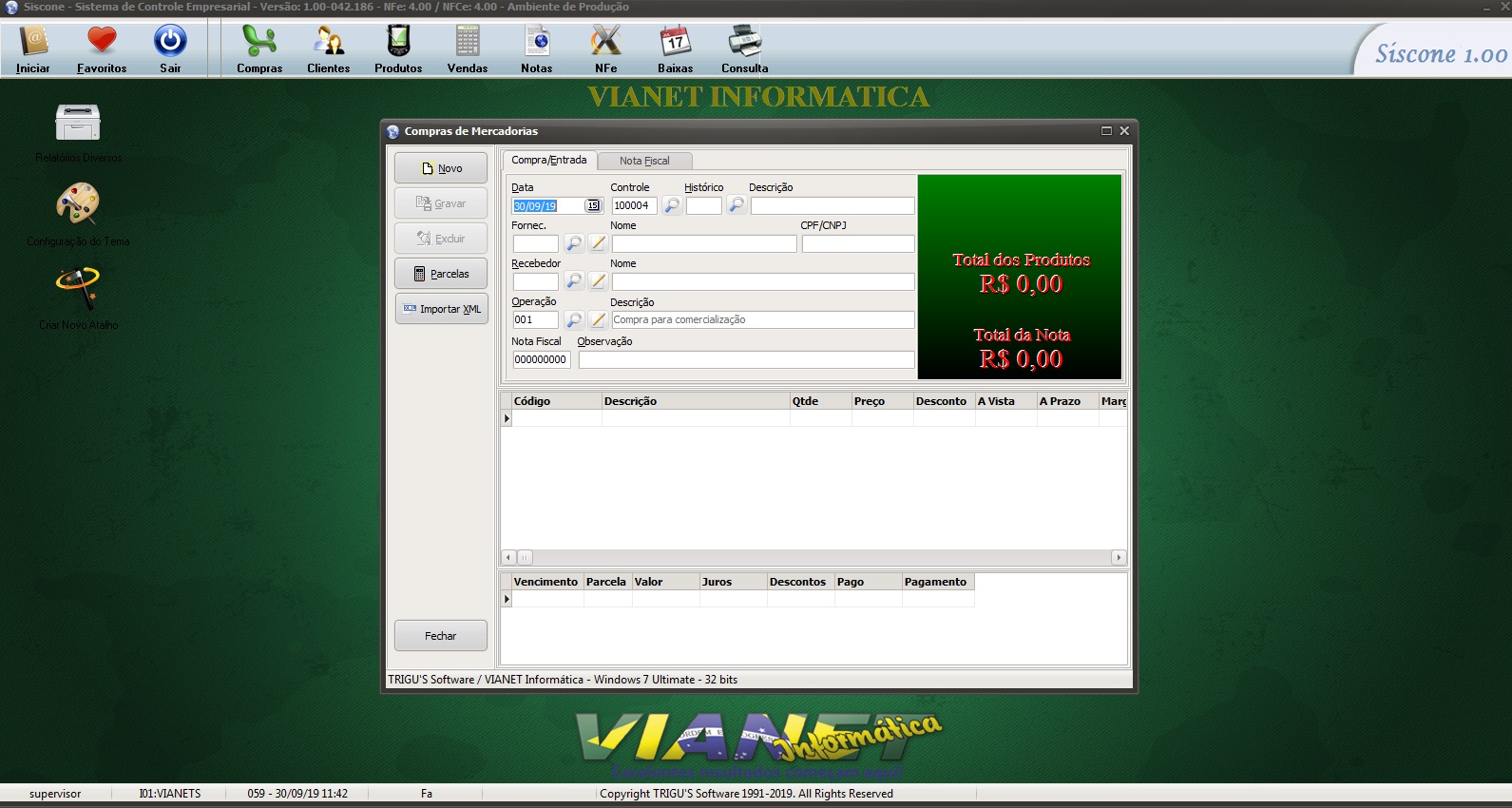 Siscone — Tela do ERP Trigus